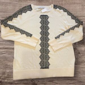 NWT Ann Taylor LOFT Women's Pullover Sweater Black Lace Crew Neck Size L
